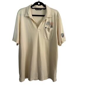 Travis Mathew Men's Beige Palm Tree Short Sleeve Pocket Golf Polo Shirt Size XL